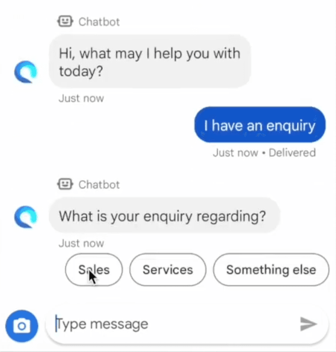 Buttons in a bot handled Google’s business messages chat