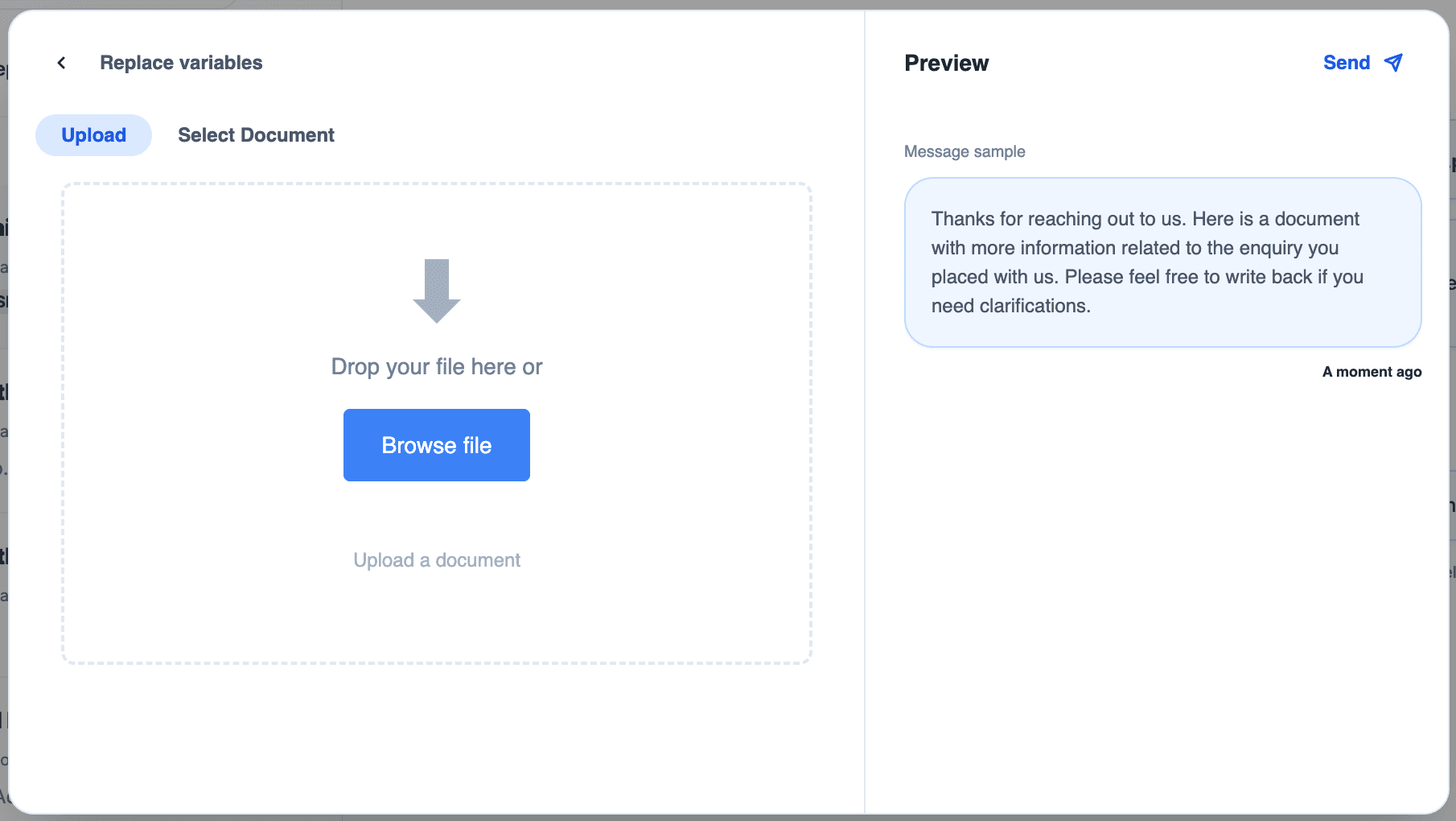 Document upload facility for WhatsApp templates 1