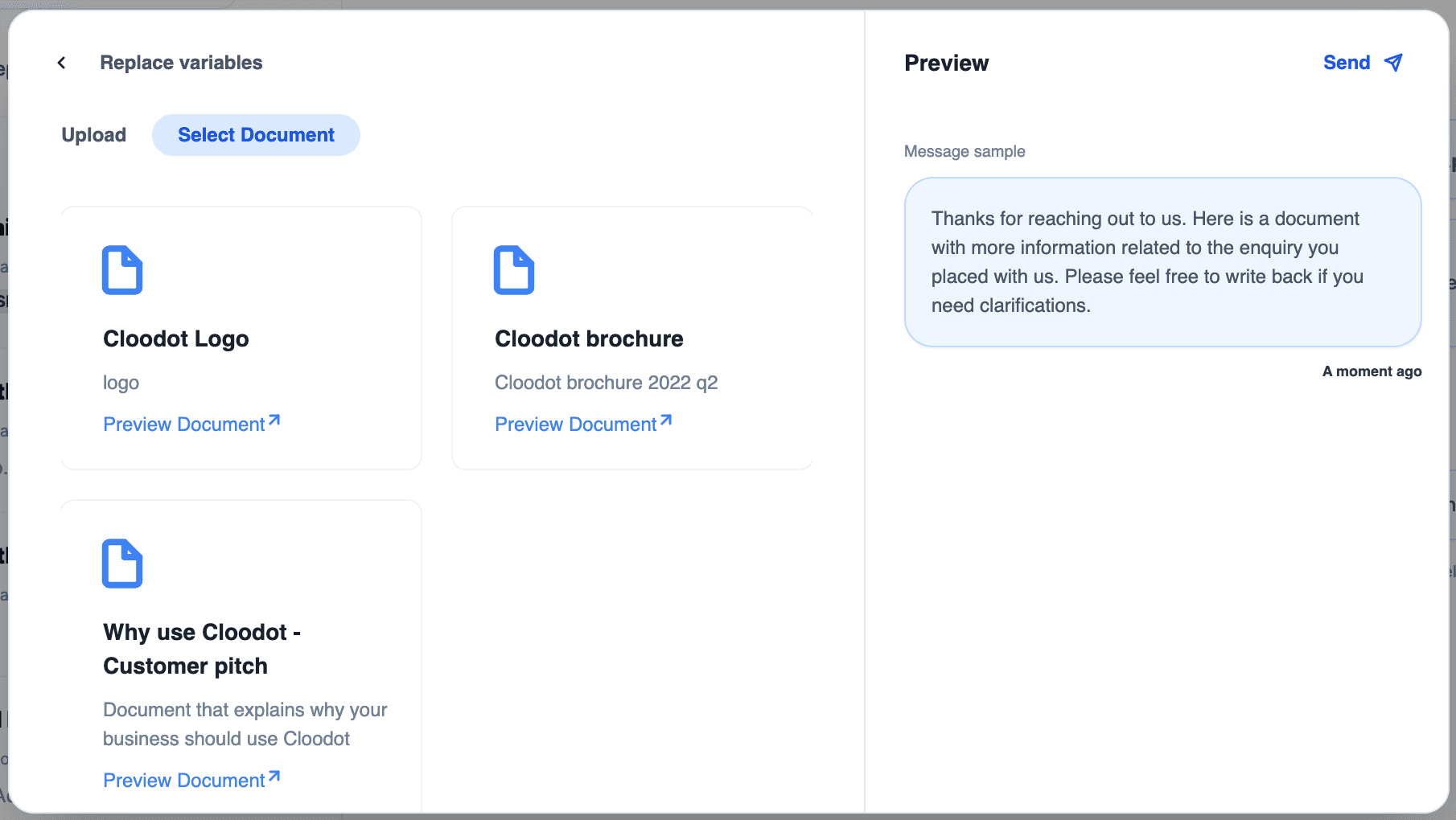 Document upload facility for WhatsApp templates 2