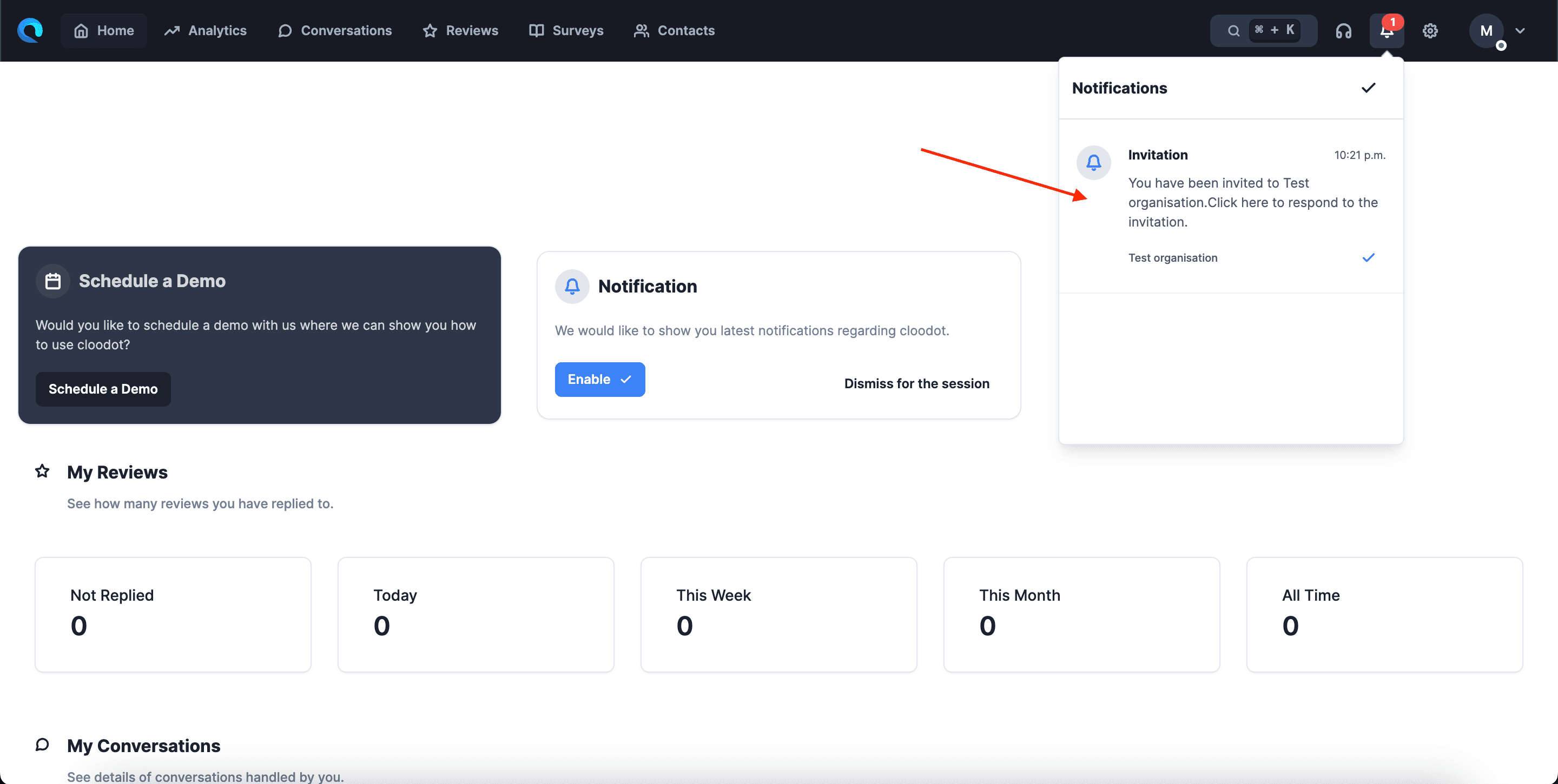 Invitation notification