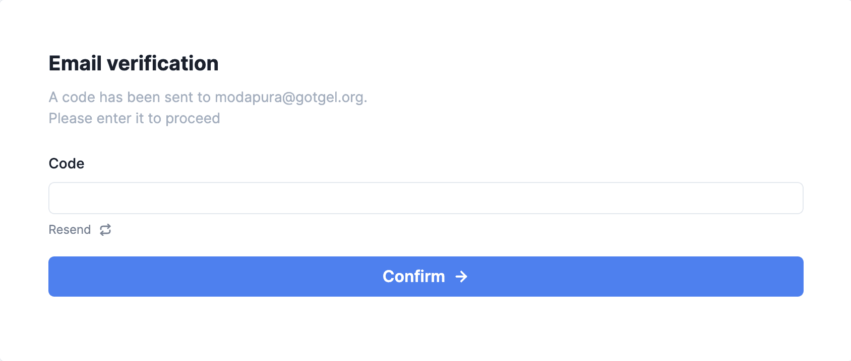 email verification screen